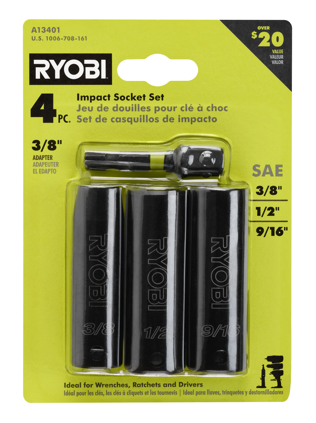 4 PC. 3/8" Drive SAE Impact Socket Set - A13401
