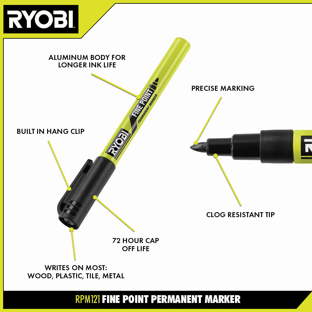 Black Fine Point Permanent Workshop Marker - RPM121