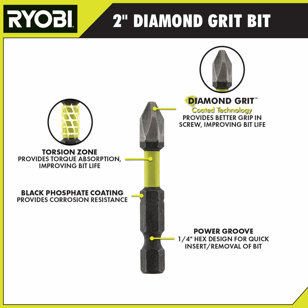 12 PC. 2" Diamond Grit Impact Drive Bits - A961203