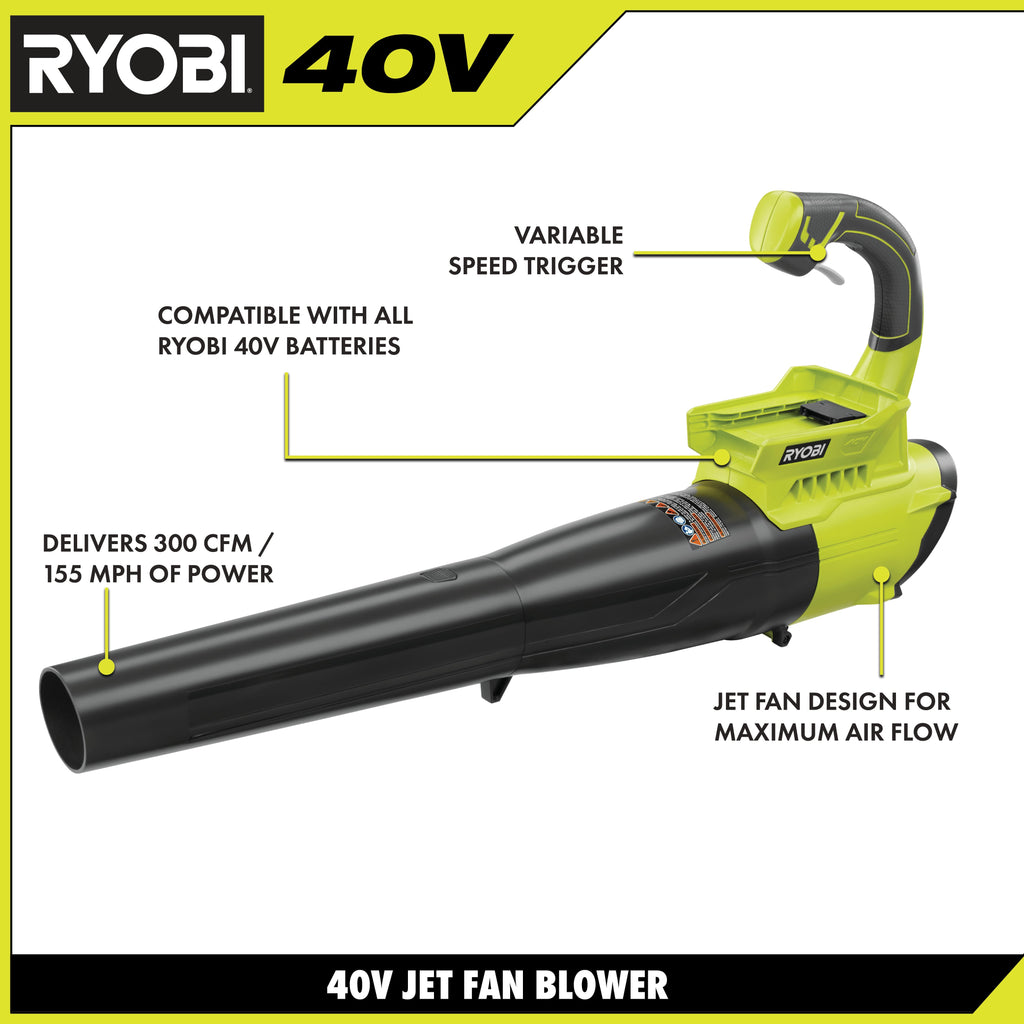 40V 300 CFM Jet Fan Leaf Blower - RY40402BTLVNM
