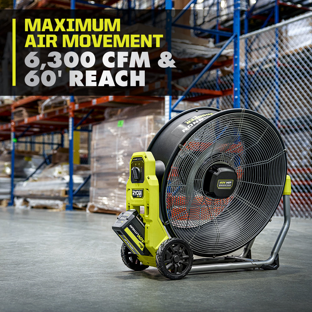 40V HP Brushless Hybrid WHISPER SERIES 20" Air Cannon Fan - RY40HF01B