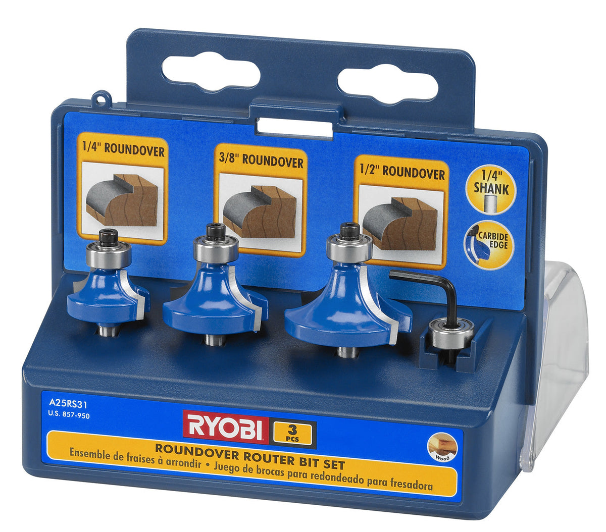 3 PC. Roundover Router Bit Set - A25RS31R1