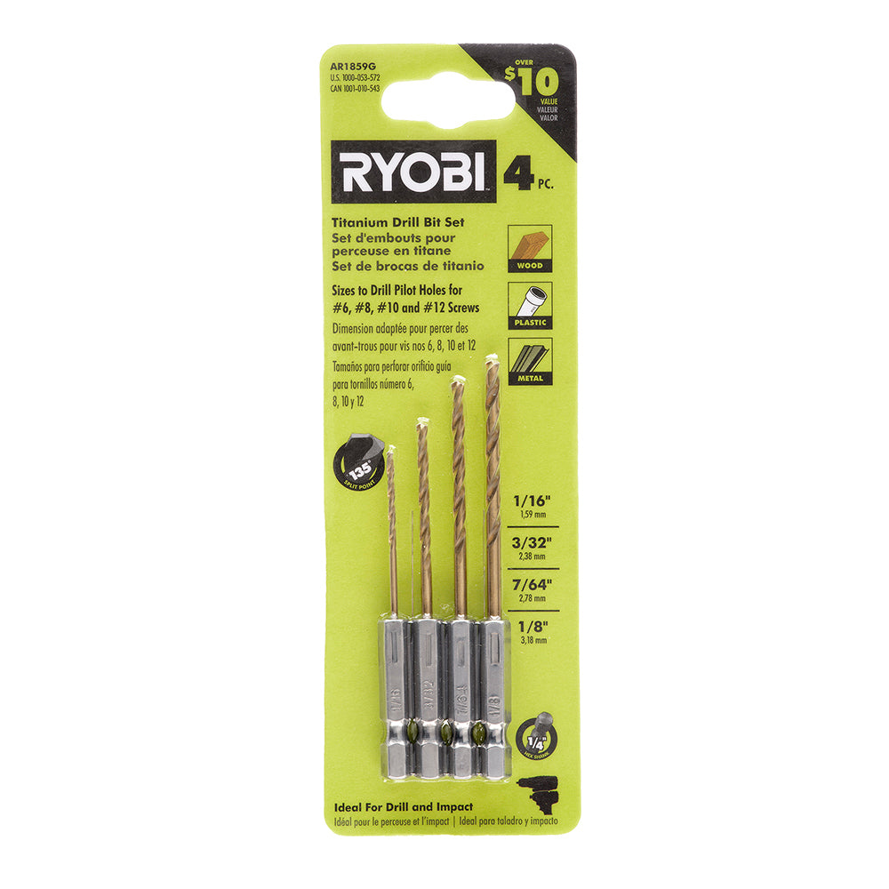 Hex Shank Pilot Titanium Drill Bit Set (4 PC.) - AR1859G