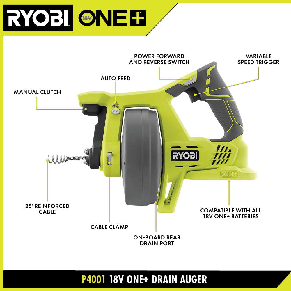 18V ONE+ Drain Auger (Tool Only) - P4001
