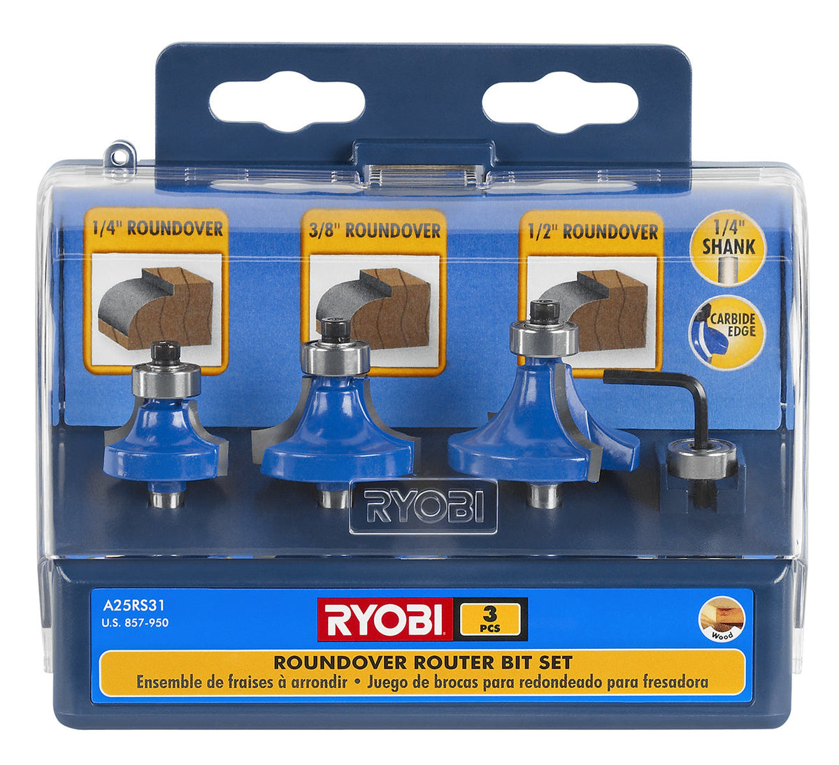 3 PC. Roundover Router Bit Set - A25RS31R1