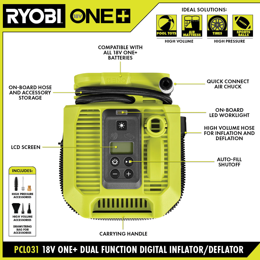 18V ONE+ Dual Function Digital Inflator/Deflator Kit - PCL031K1