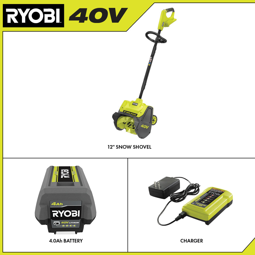 40V 12" Wheeled Snow Shovel Kit - RY408130