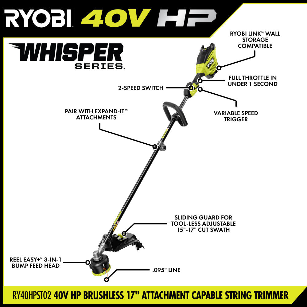 40V HP Brushless 17" Attachment Capable String Trimmer Kit - RY40HPST02K