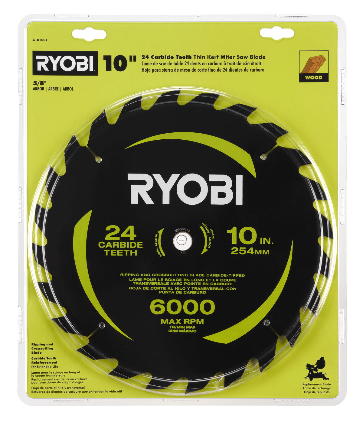 10" 24 Carbide Teeth Thin Kerf Miter Saw Blade - A181001