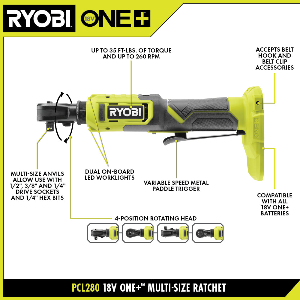 18V ONE+ Multi-Size Ratchet - PCL280B