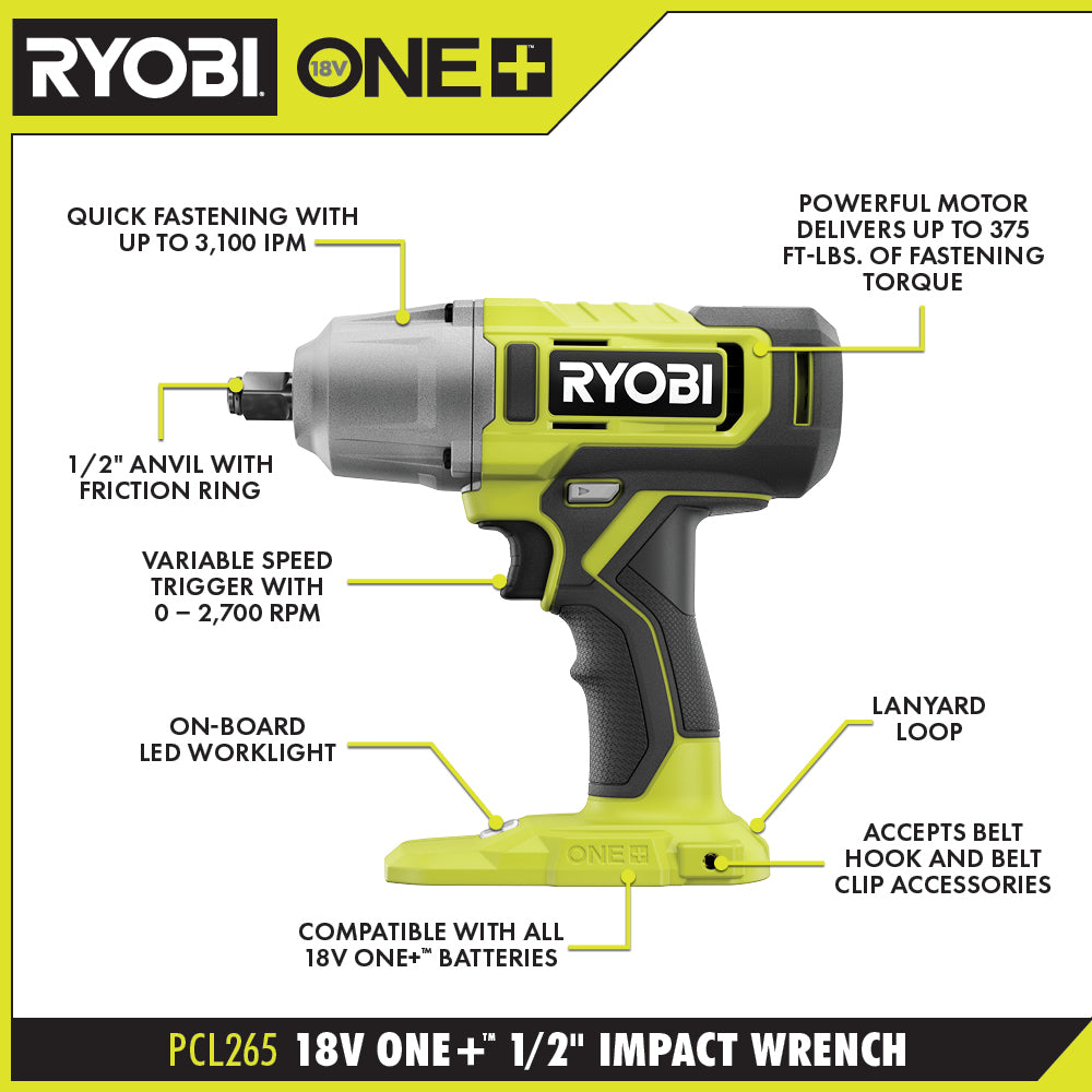 18V ONE+ 1/2" Impact Wrench Kit - PCL265K1