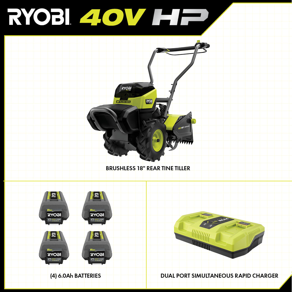 40V HP Brushless 18" Rear Tine Tiller Kit - RY40720