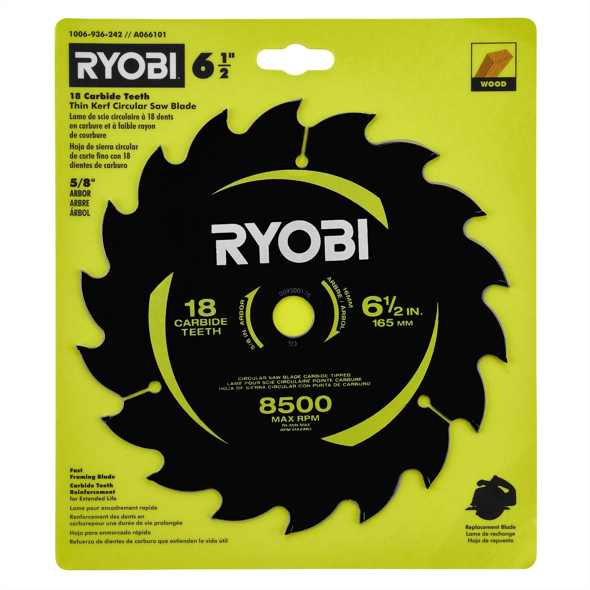 6-1/2" 18 Carbide Teeth Thin Kerf Circular Saw Blade - A066101