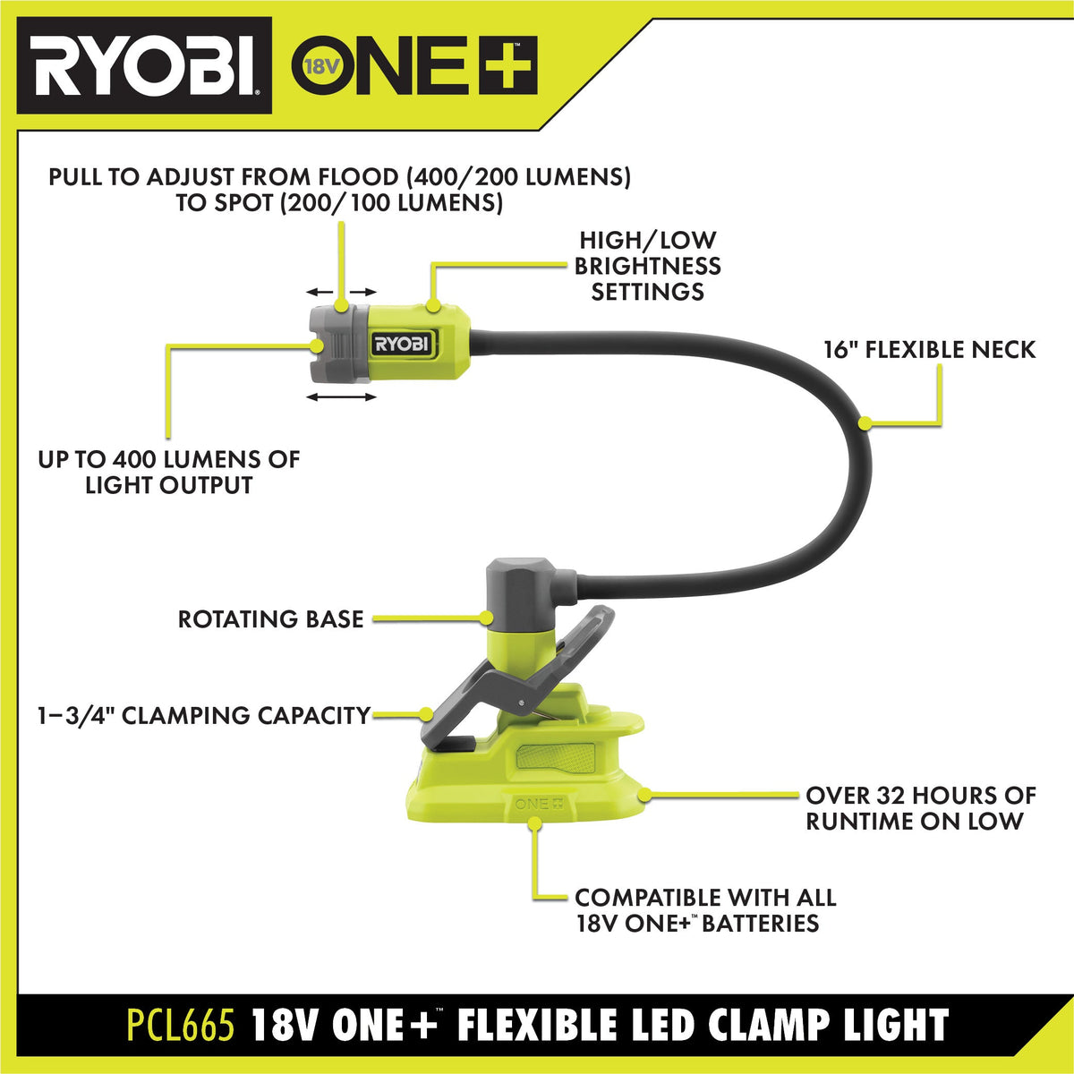 18V ONE+ Flexible LED Clamp Light - PCL665B