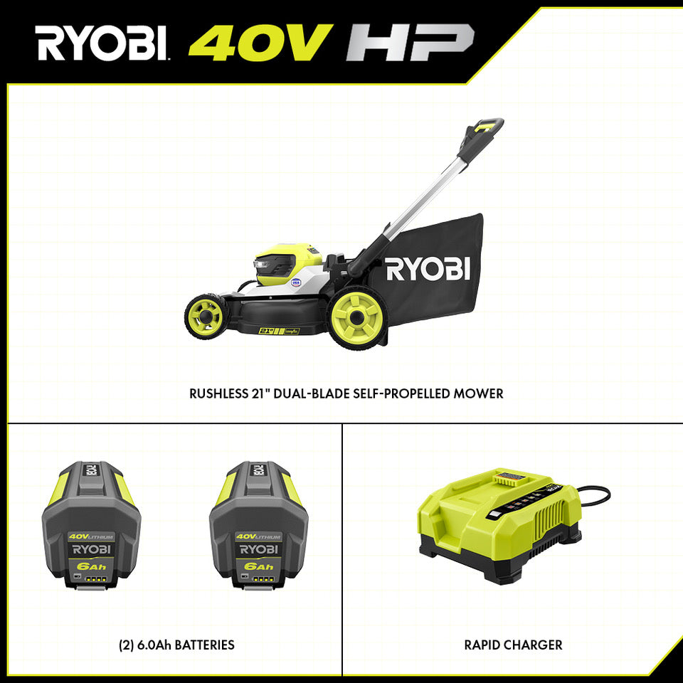 40V HP Brushless 21" Self-Propelled Multi-Blade Mower Kit - RY401150