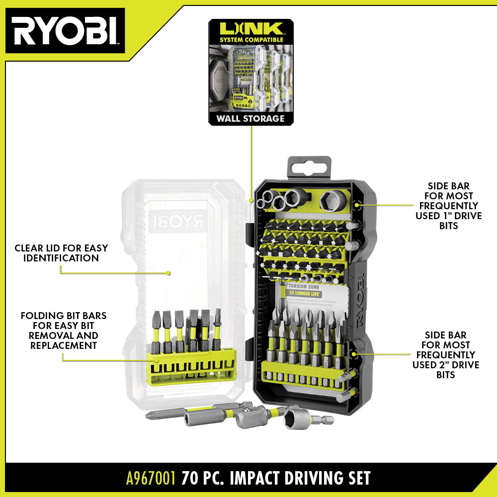 70 PC. Impact Rated Driving Bit Set - A967001