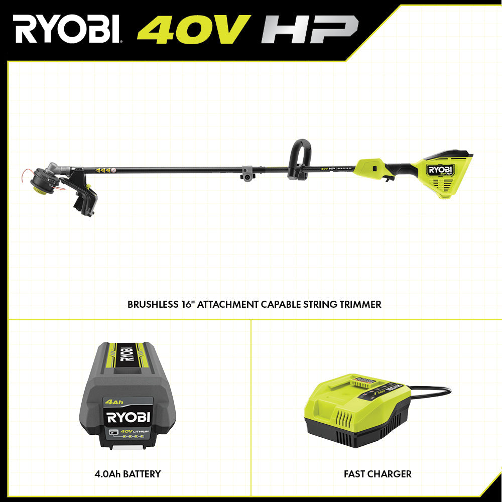 40V HP Brushless 16" Attachment Capable String Trimmer Kit - RY40HPST01K