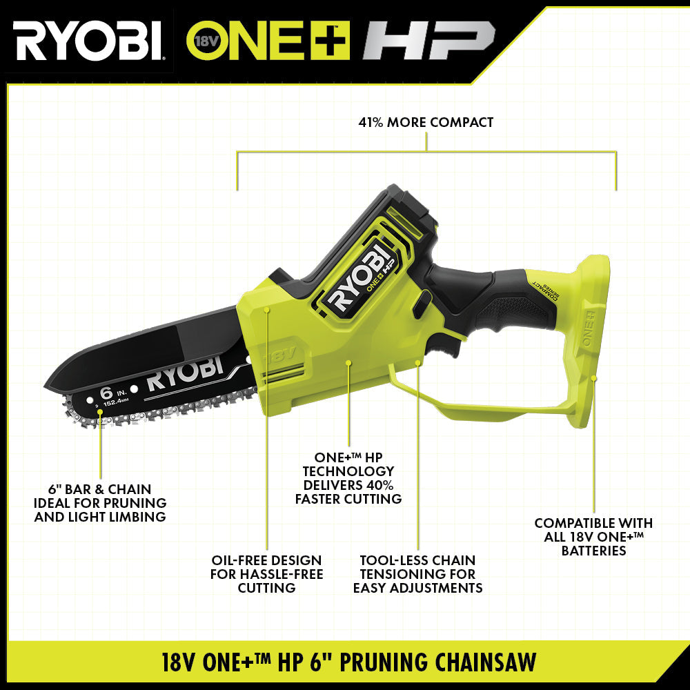 18V ONE+ HP 6" Compact Brushless Pruning Chainsaw - P25013BTLVNM