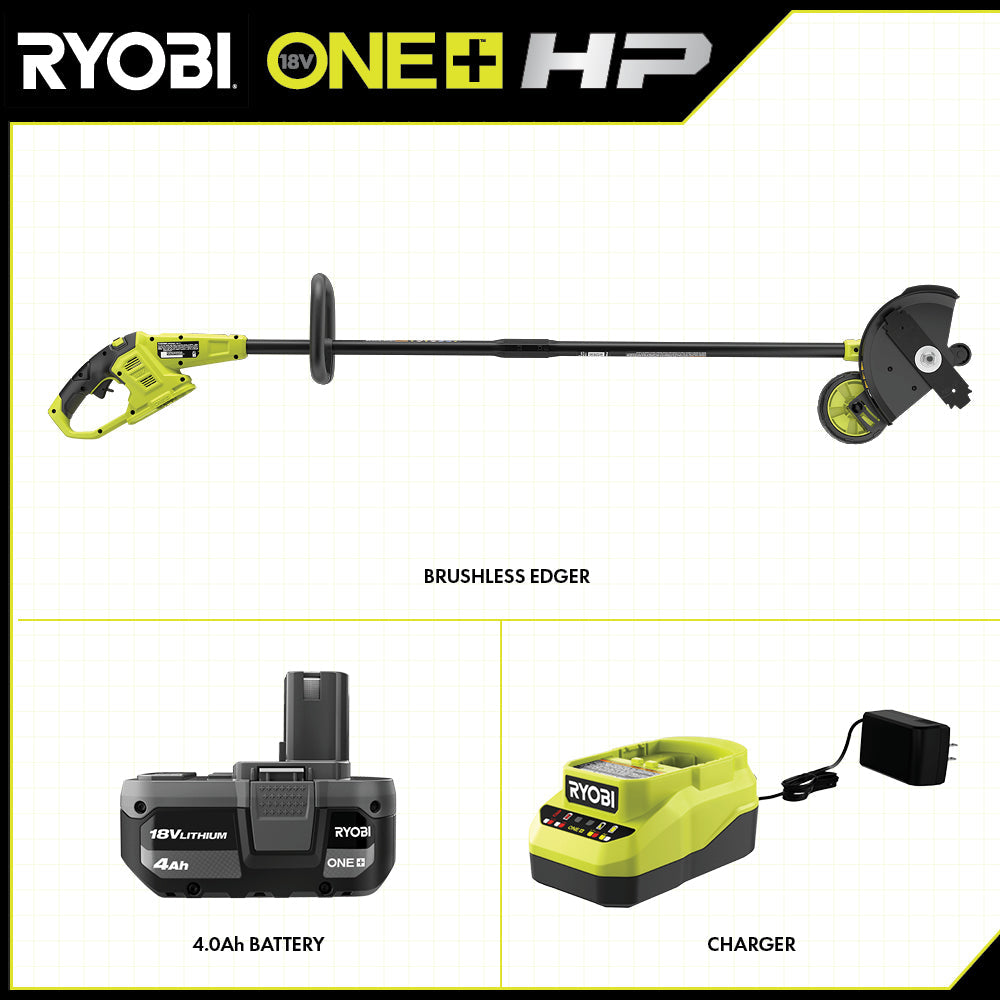 18V ONE+ HP Brushless Lawn Edger Tool With 4.0 Ah Battery and Charger - P2312
