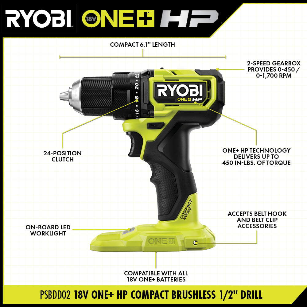 18V ONE+ HP Compact Brushless 2-Tool Combo Kit - PSBCK102K2