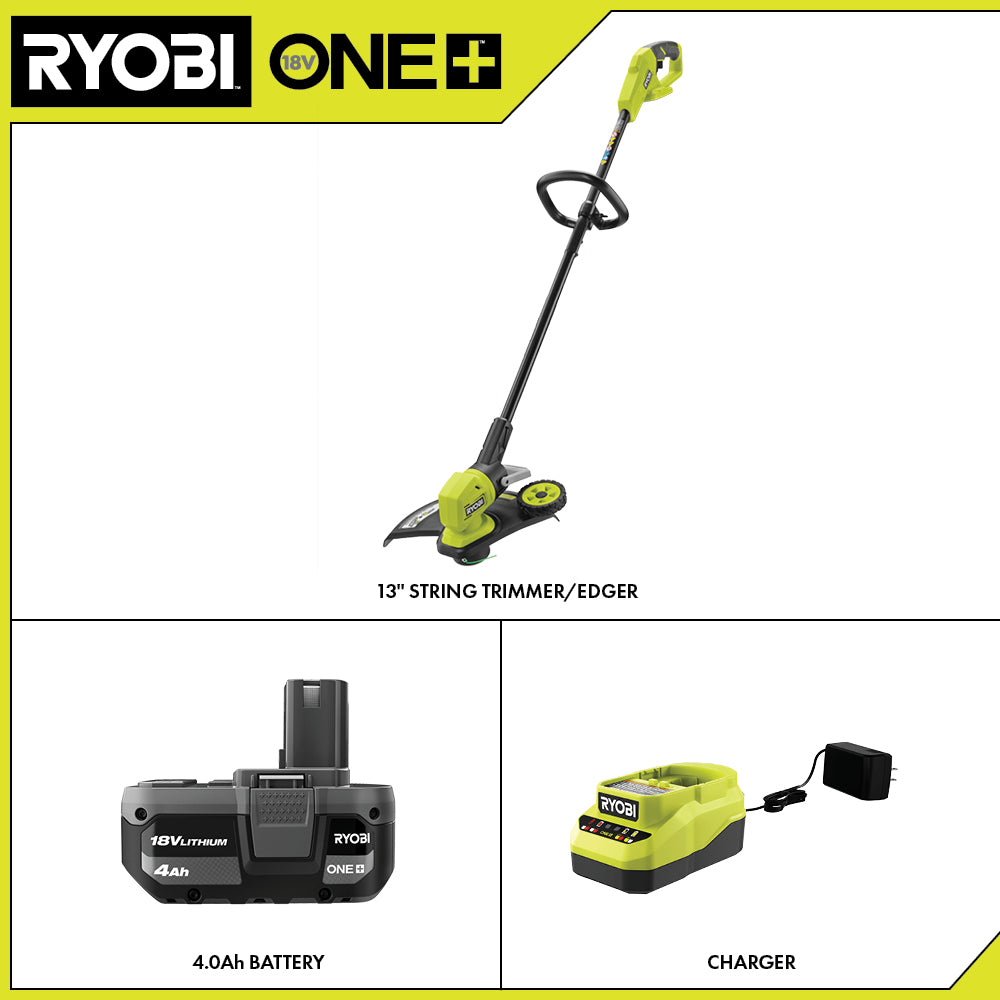 18V ONE+ 13" Cordless Battery String Trimmer/ Lawn Edger with 4.0 Ah Battery and Charger - P20180