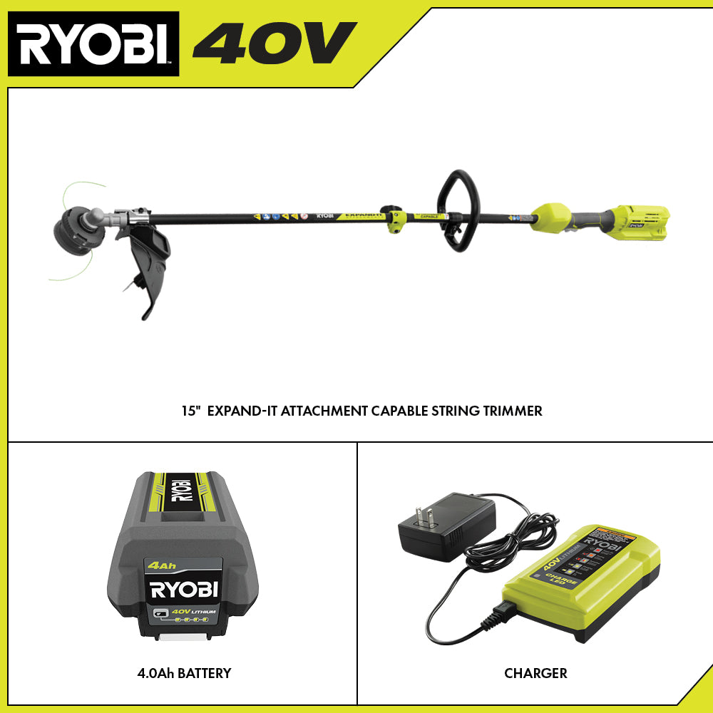 40V Attachment Capable 15" String Trimmer Kit - RY40250
