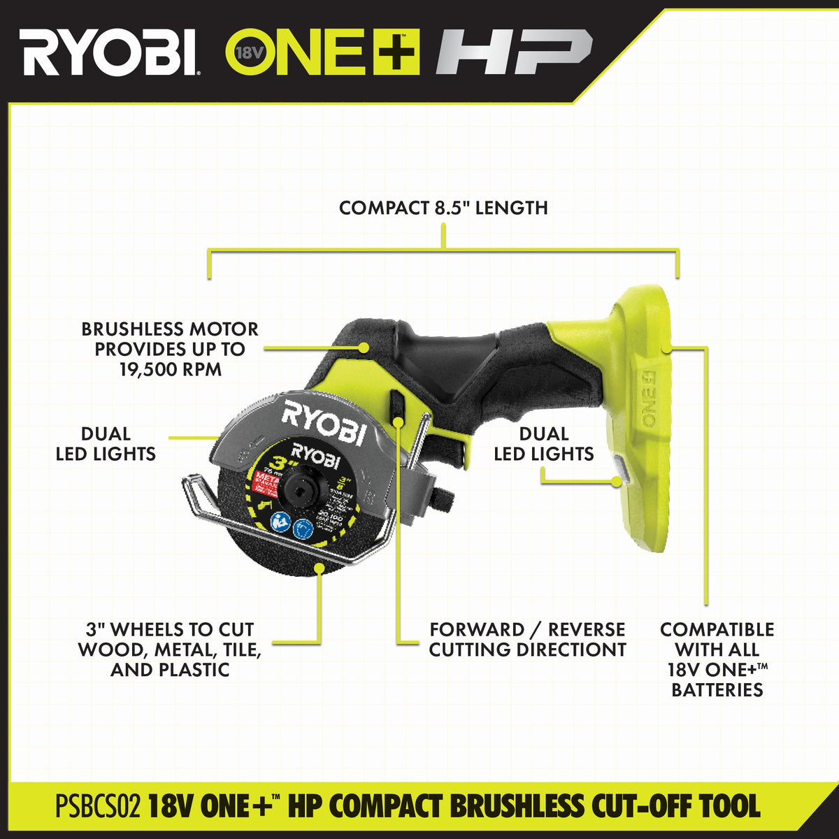 18V ONE+ HP Compact Brushless Cut-Off Tool - PSBCS02B