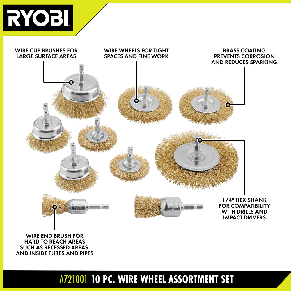 10 PC. Wire Wheel Assortment Set - A721001