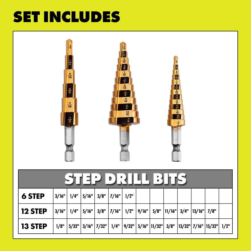 3 PC. Titanium Step Drill Bit Set - A97301