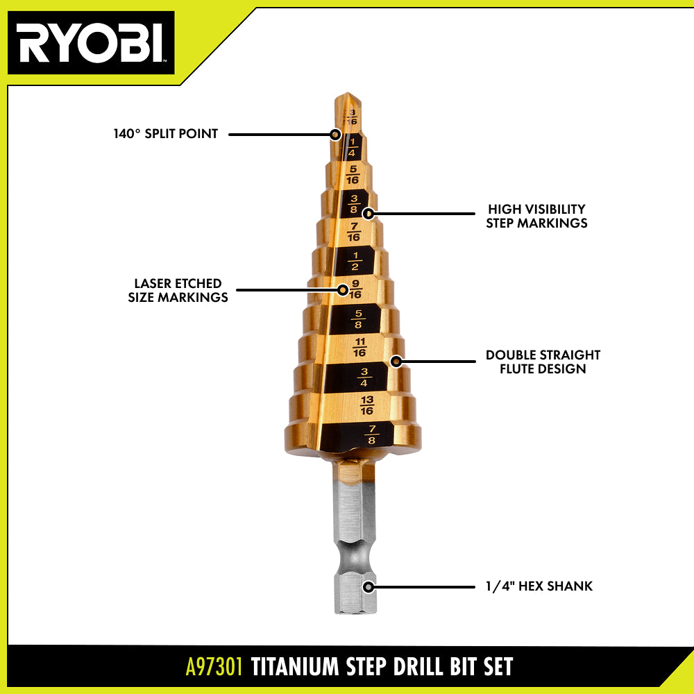 3 PC. Titanium Step Drill Bit Set - A97301