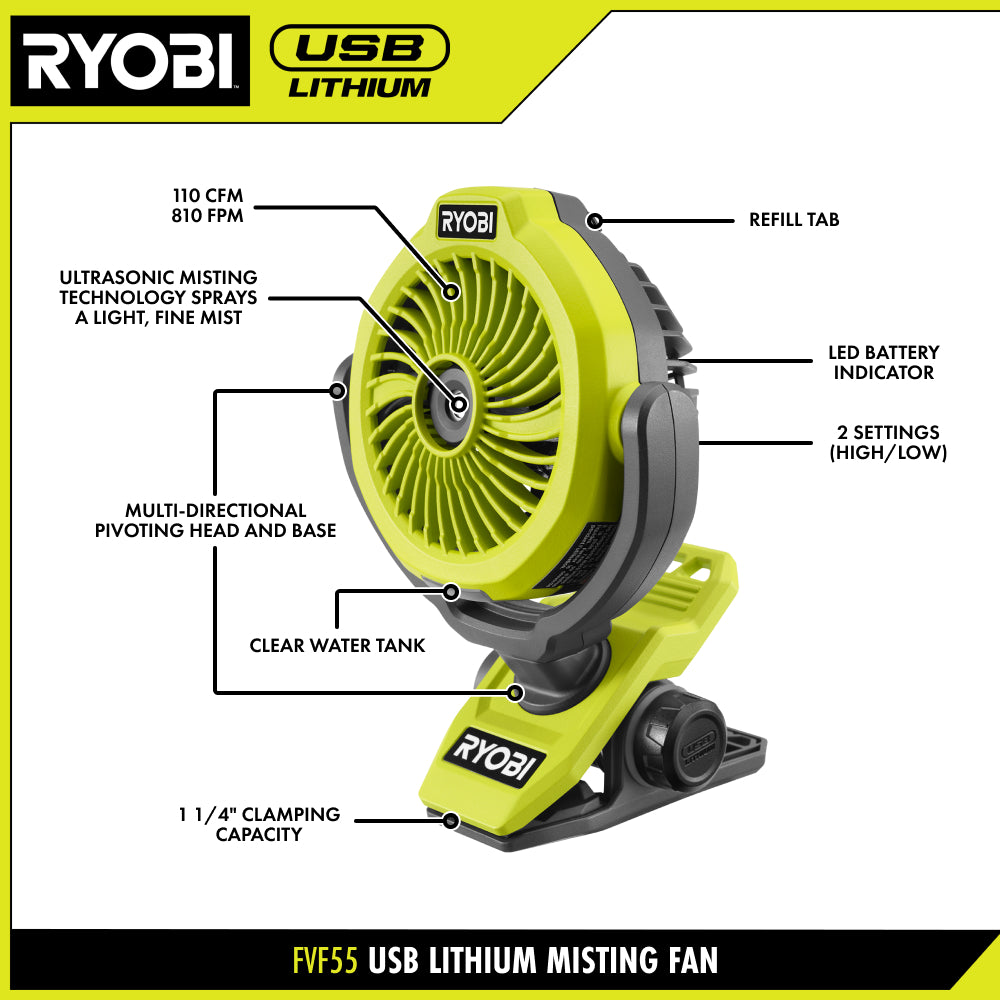USB Lithium Misting Fan Kit - FVF55K