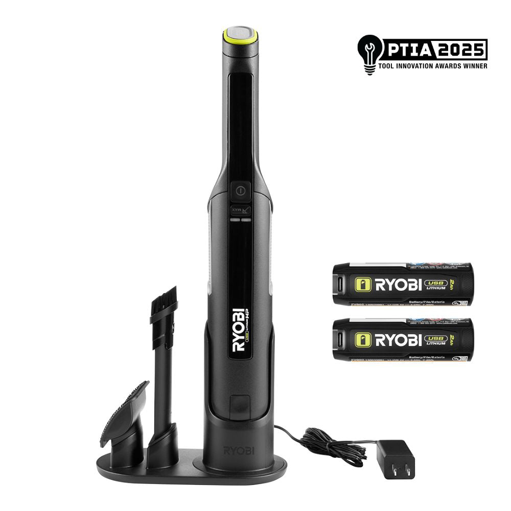 USB Lithium HP Compact Hand Vacuum Cleaner Kit with (2) USB Lithium 2.0 Ah Batteries and Charger - FVG65K