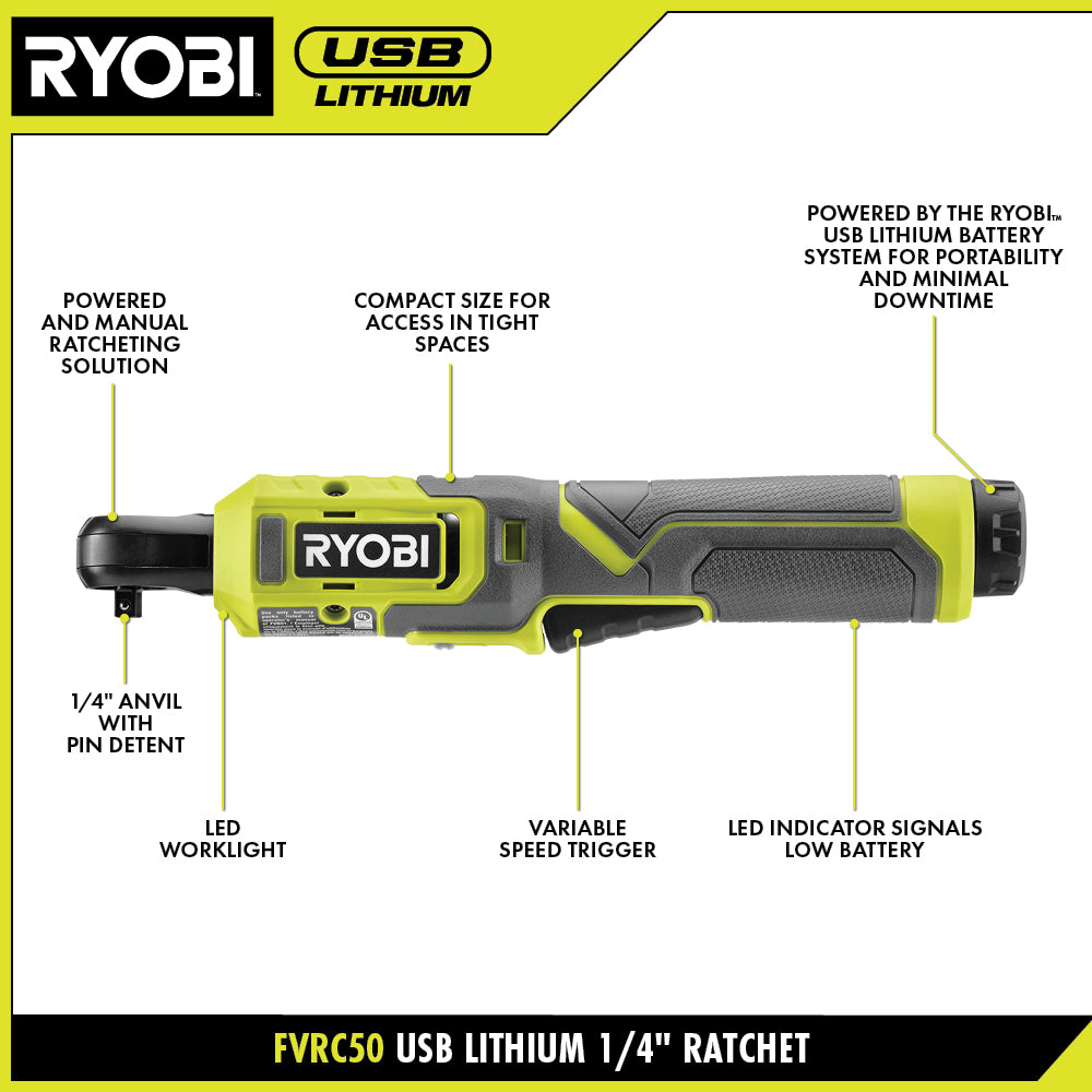 USB Lithium 1/4" Light Duty Ratchet Kit - FVRC50K