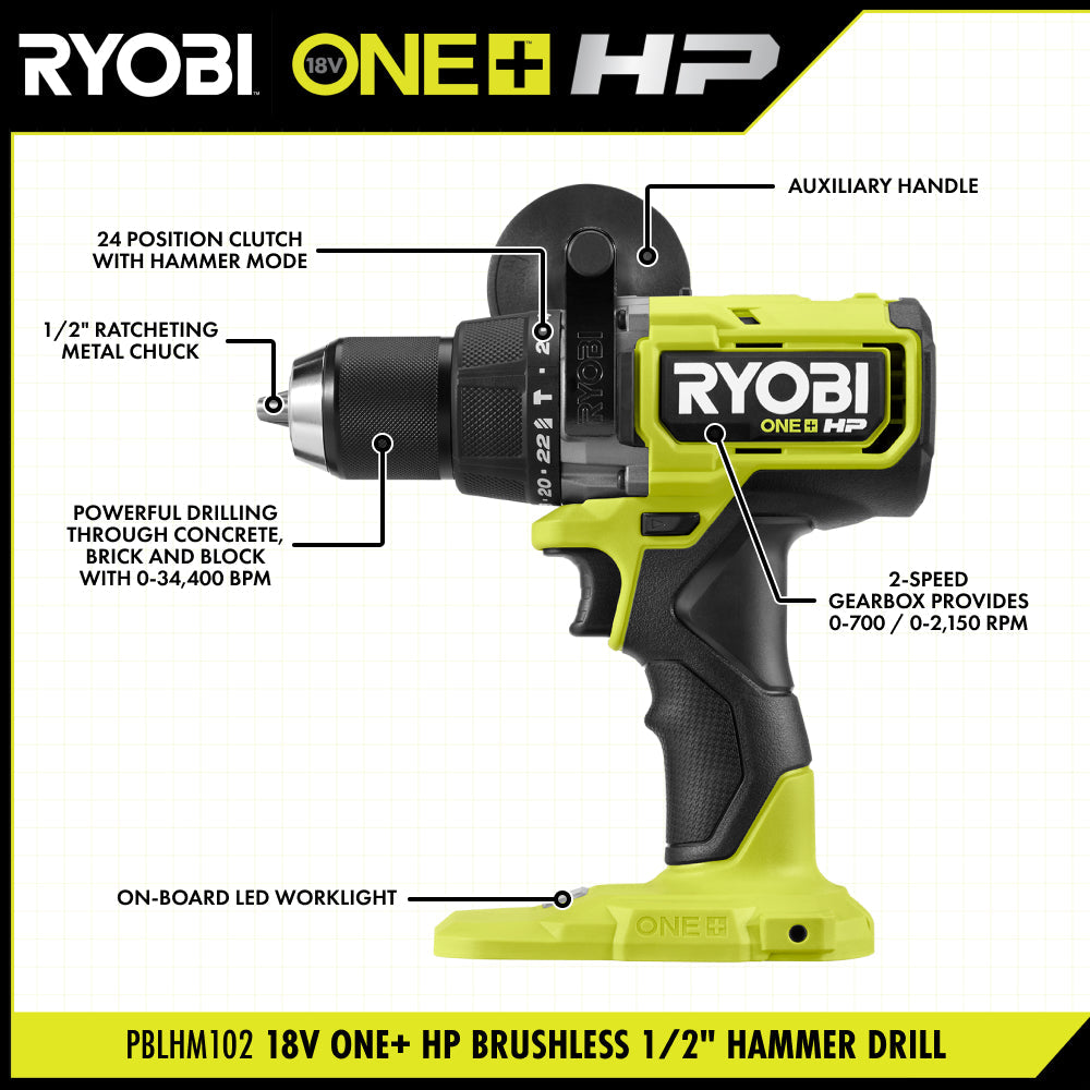 18V ONE+ HP Brushless 1/2" Hammer Drill - PBLHM102B