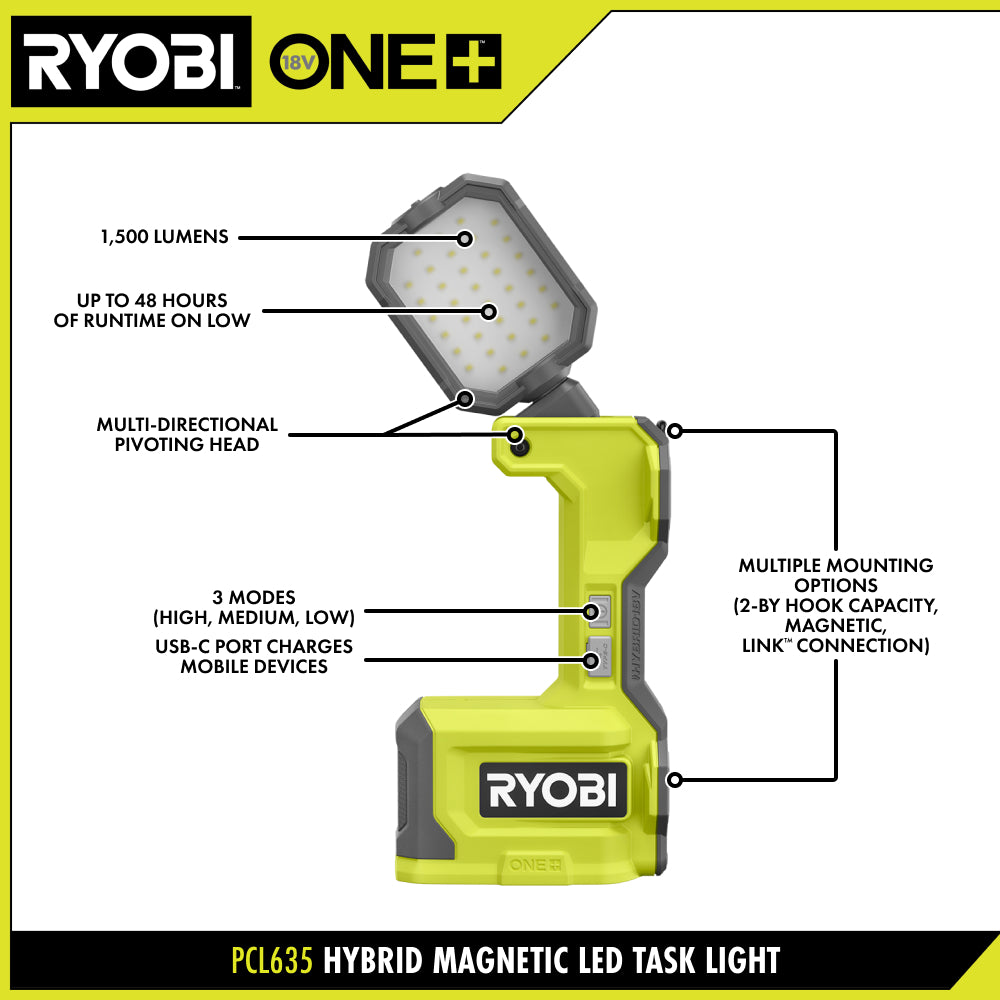 ONE+ 18V Hybrid Cordless LED Magnetic Task Light (Tool Only, Magnetic LED Light) - PCL635B