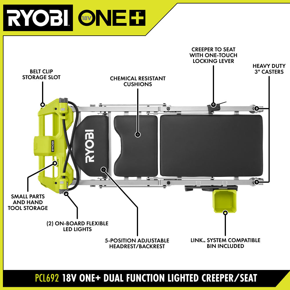 18V ONE+ Dual Function Lighted Creeper/Seat - PCL692B