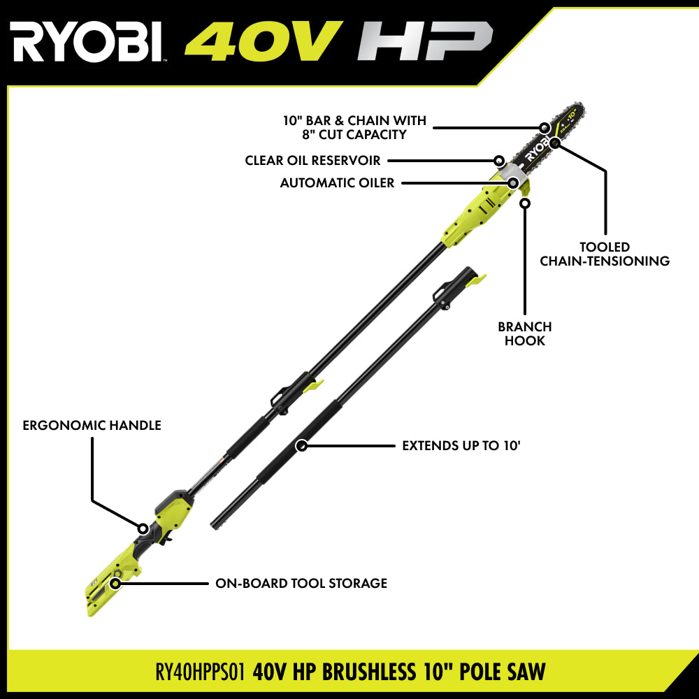 40V HP Brushless 10" Pole Saw Kit - RY40HPPS01K
