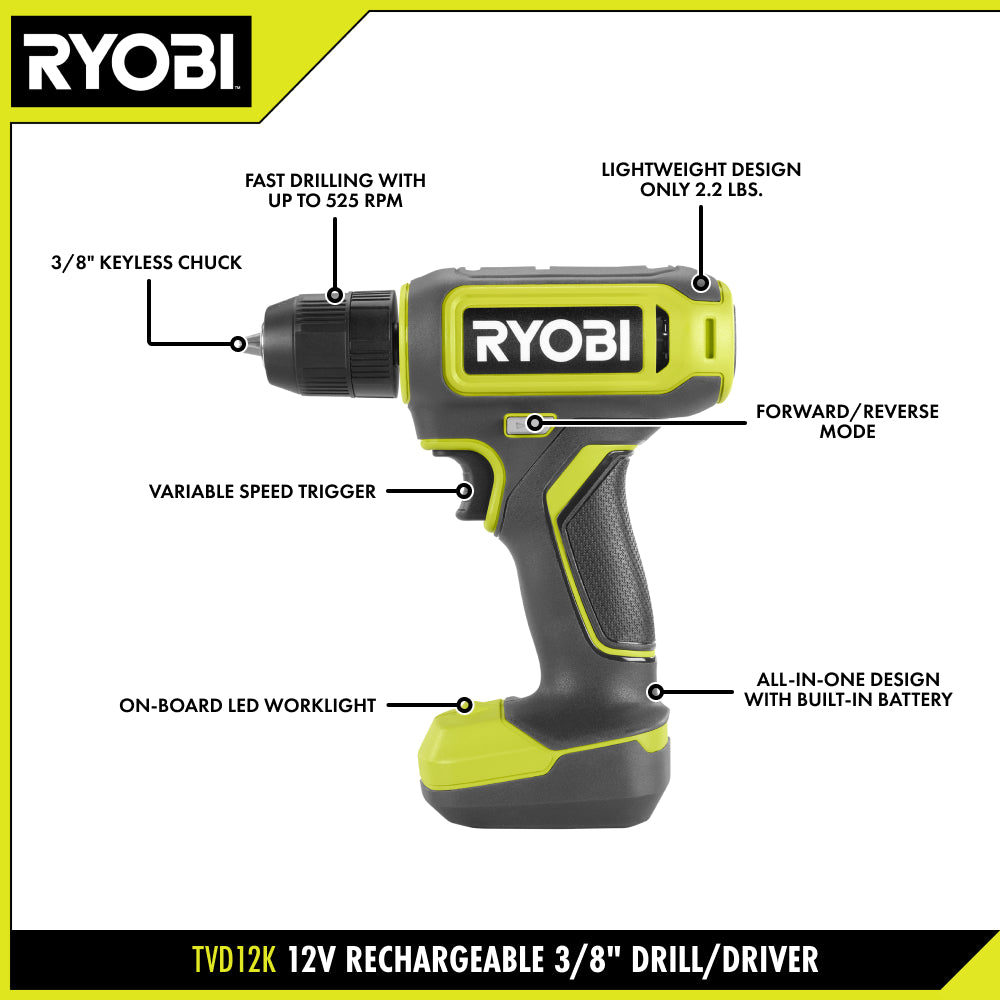 12V Rechargeable 3/8" Drill/Driver - TVD12K