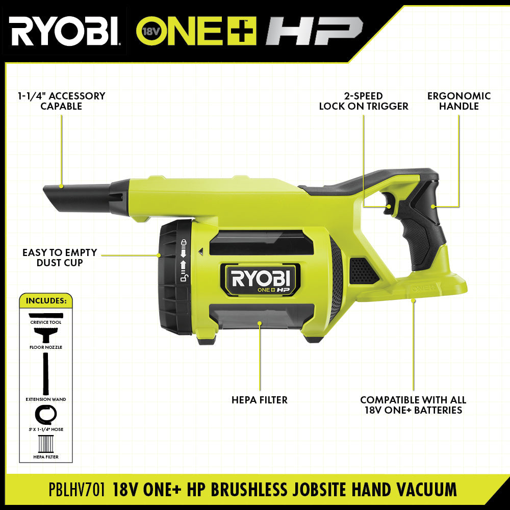 18V ONE+ HP Brushless Jobsite Hand Vacuum Kit - PBLHV701K