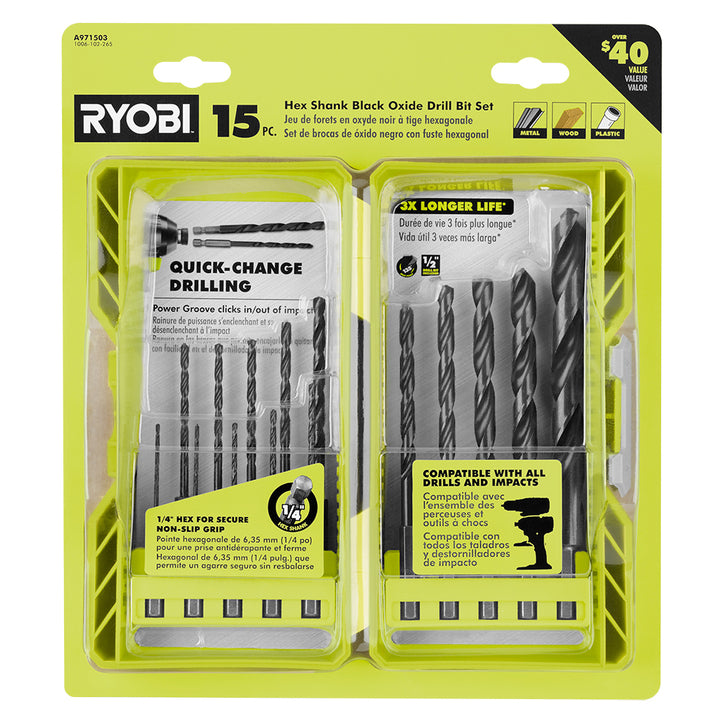 15 PC. Black Oxide Hex Shank Drill Bits - A971503
