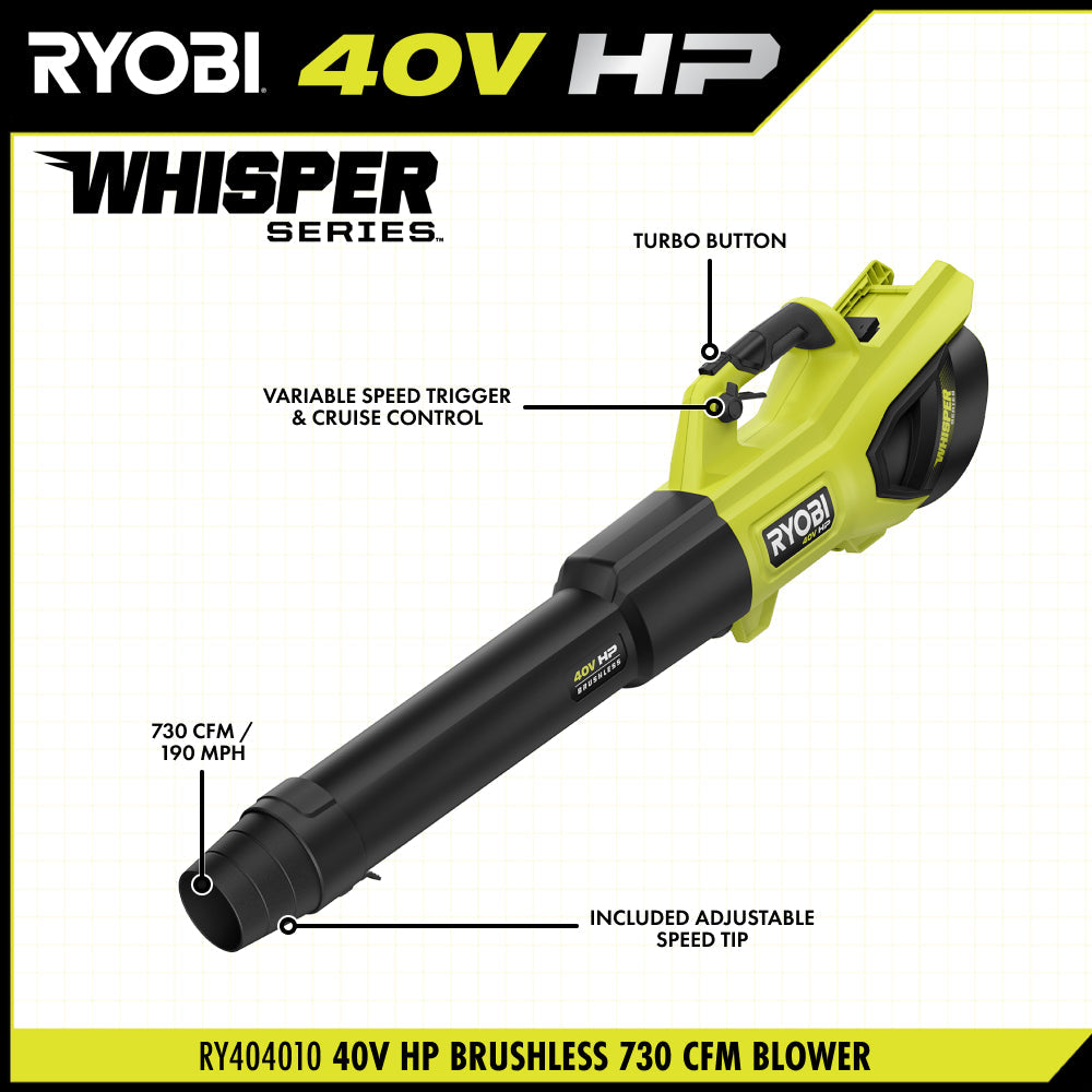 40V HP Brushless 730 CFM WHISPER SERIES Blower - RY404010BTL