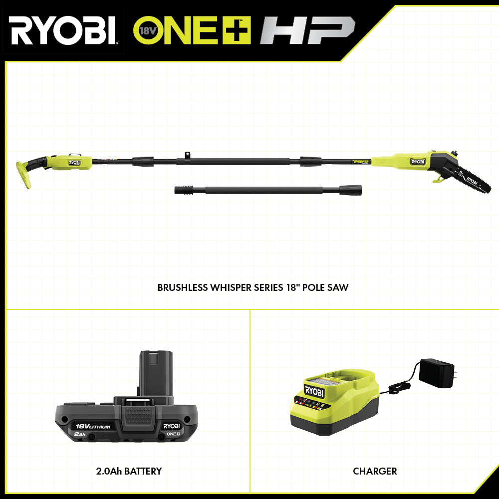 18V ONE+ HP Brushless WHISPER SERIES 8" Pole Saw Kit - P2580