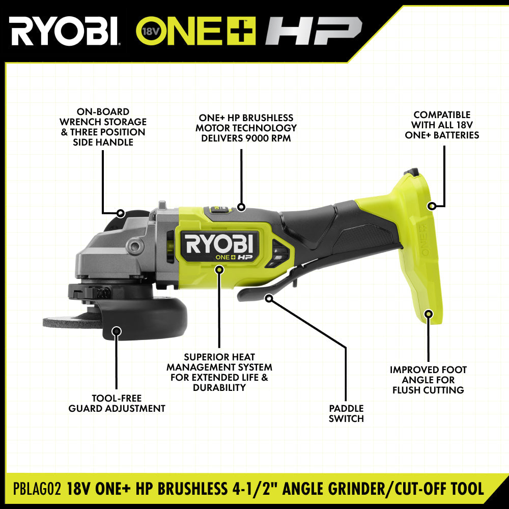 18V ONE+ HP Brushless 4-1/2" Angle Grinder/Cut-Off Tool - PBLAG02B