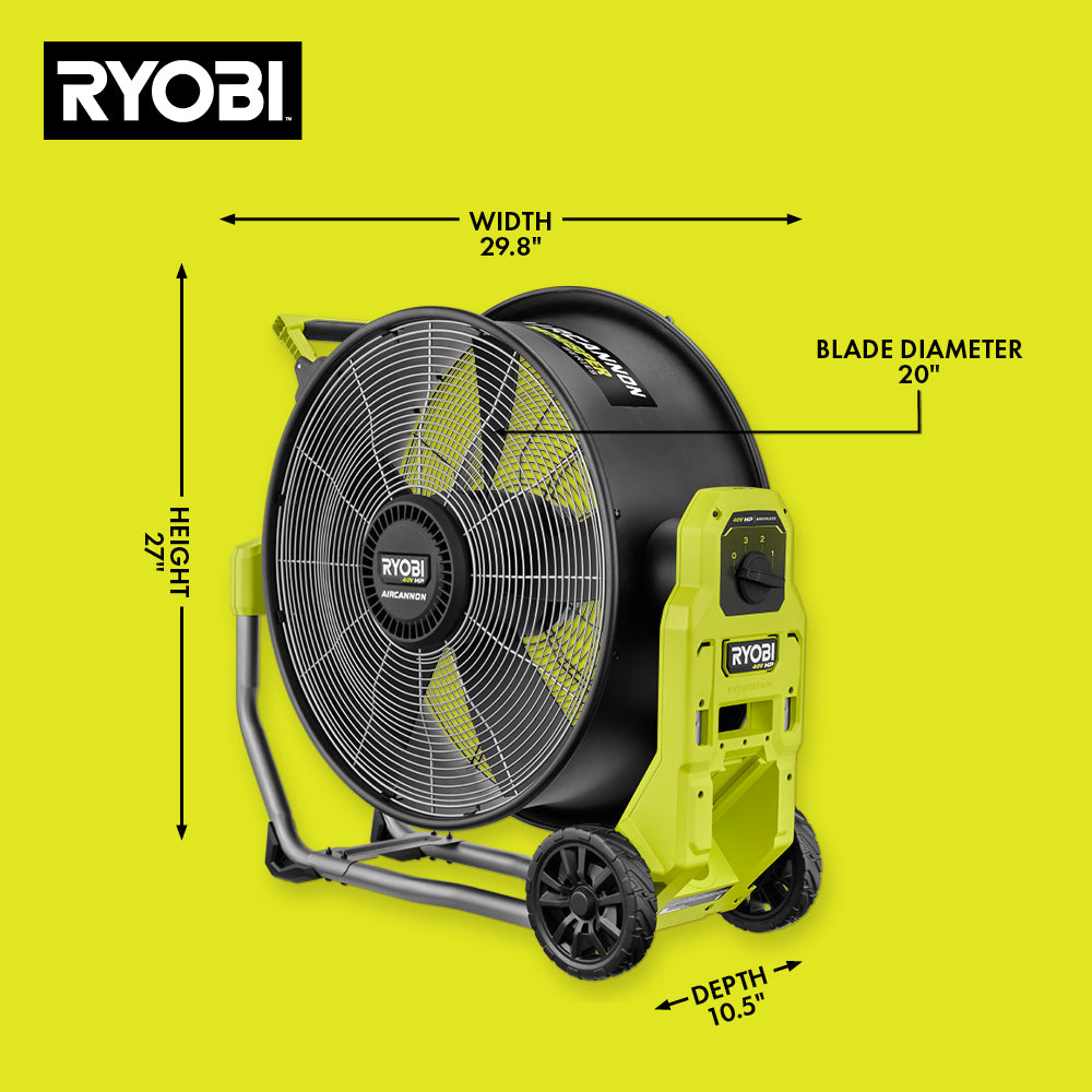 40V HP Brushless Hybrid WHISPER SERIES 20" Air Cannon Fan - RY40HF01B