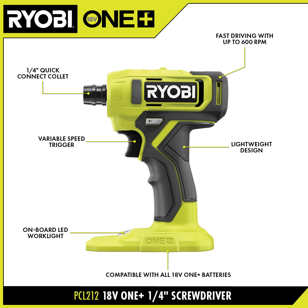 18V ONE+ 1/4" Hex Screwdriver Kit - PCL212K1