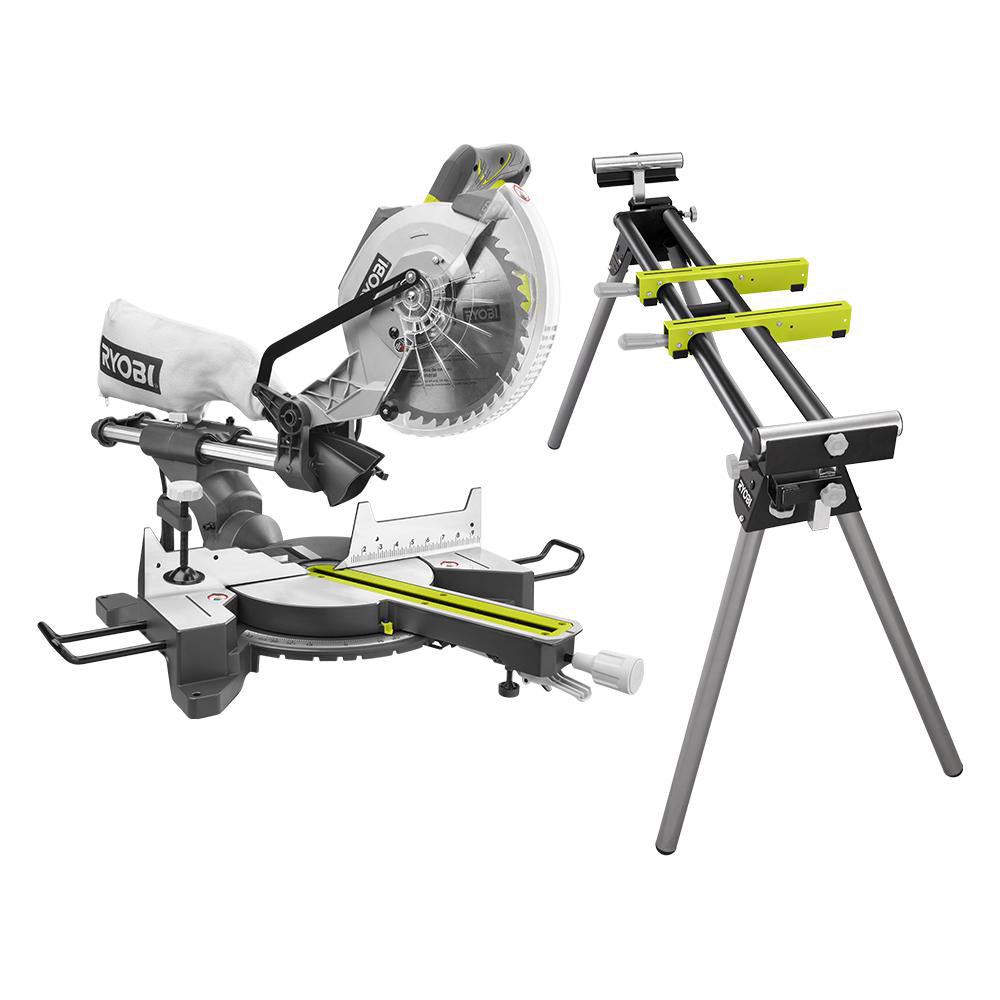 10" Sliding Miter Saw with LED and Miter Saw Stand with Tool-Less Height Adjustment - TSS103-RMS10G