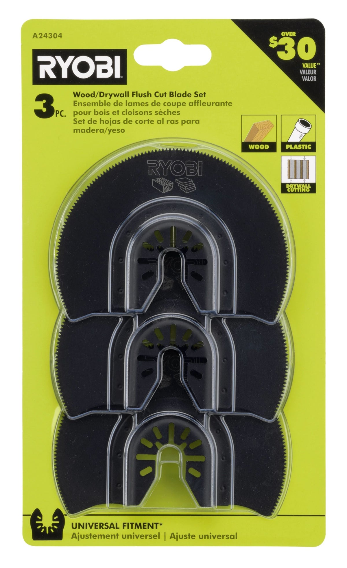 3 PC. Wood/Drywall Flush Cut Blade Set - A24304