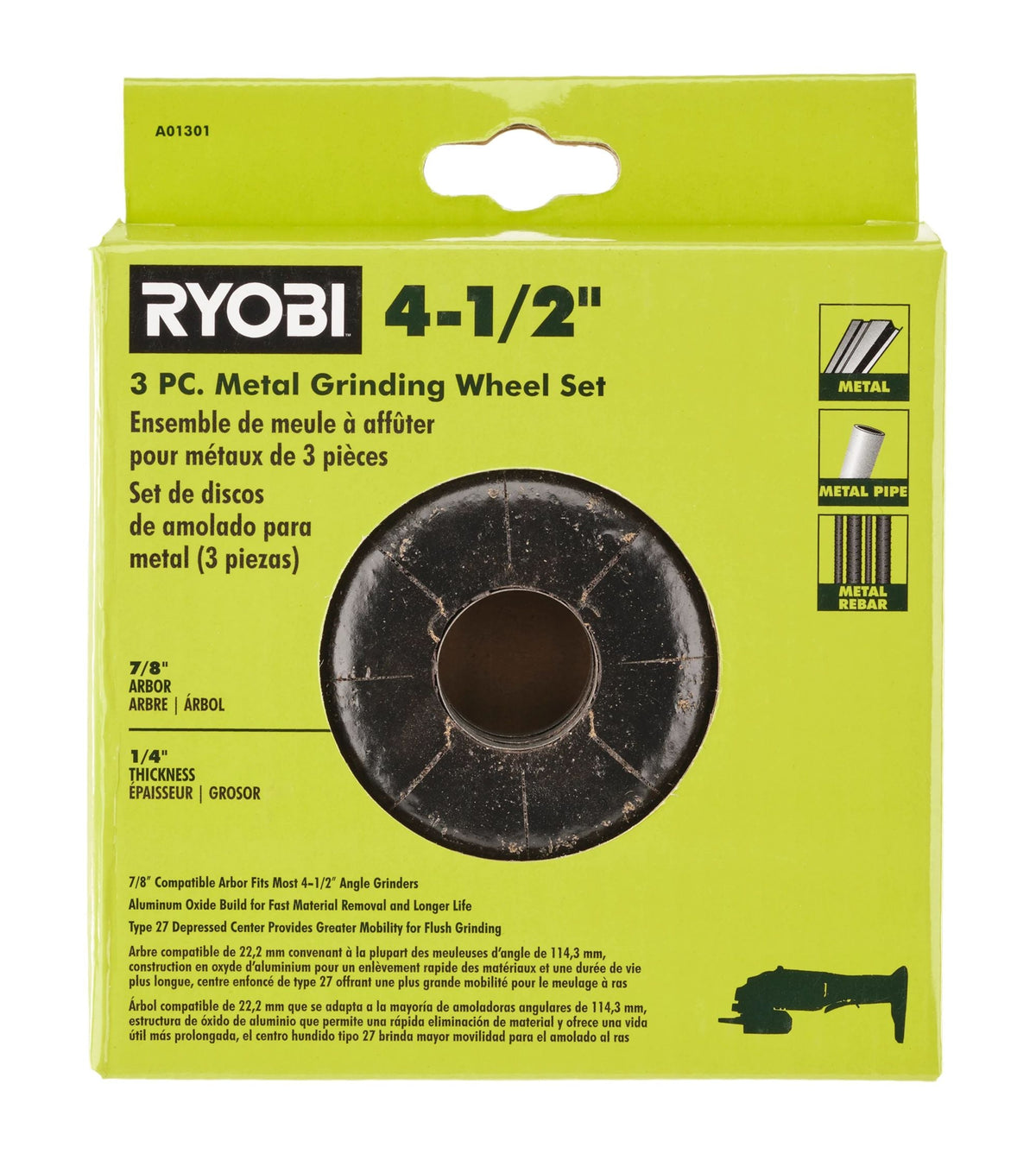 3 PC.  4-1/2" Metal Grinding Wheel Set - A01301