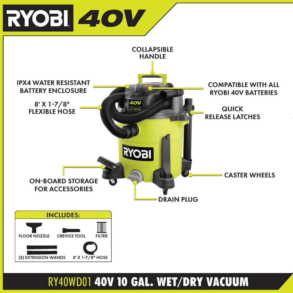 40V 10 Gallon Wet/Dry Vacuum - RY40WD01B