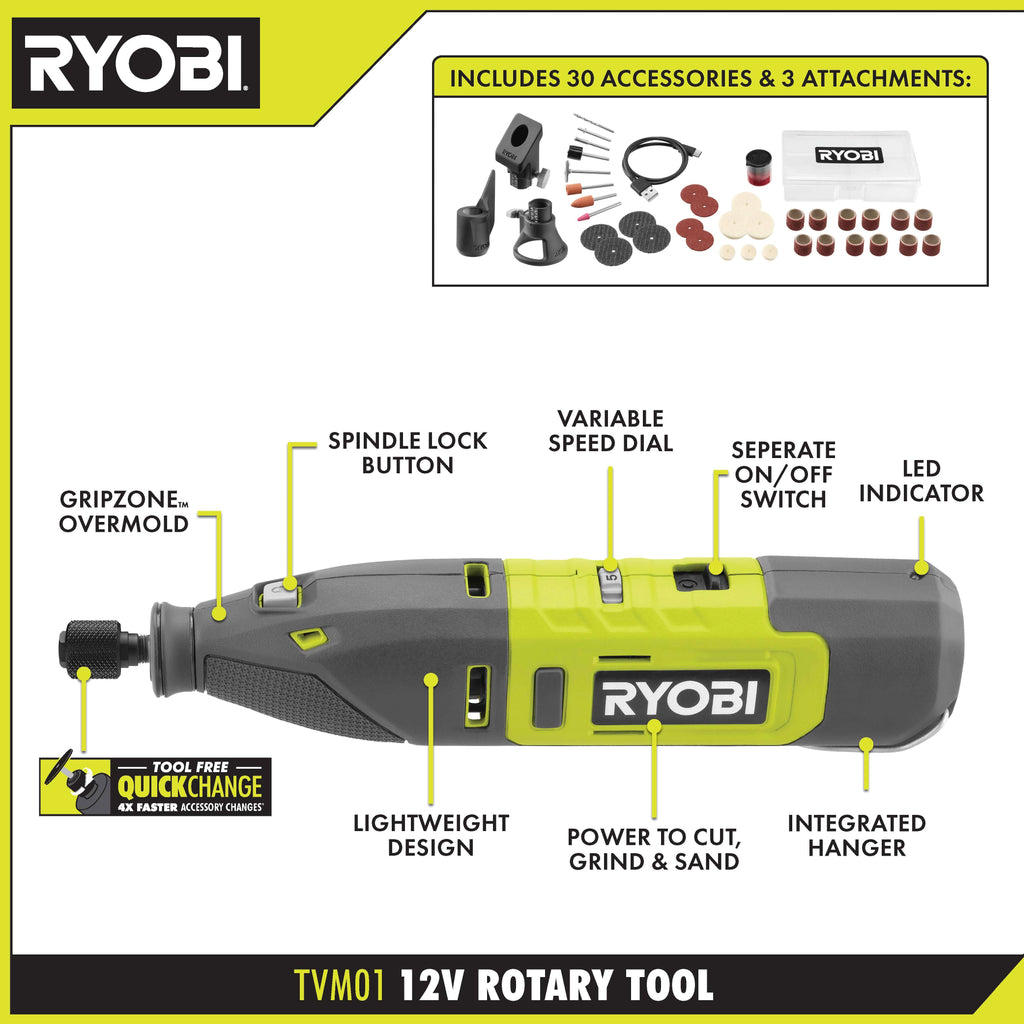 12V Cordless Rotary Tool Kit - TVM01